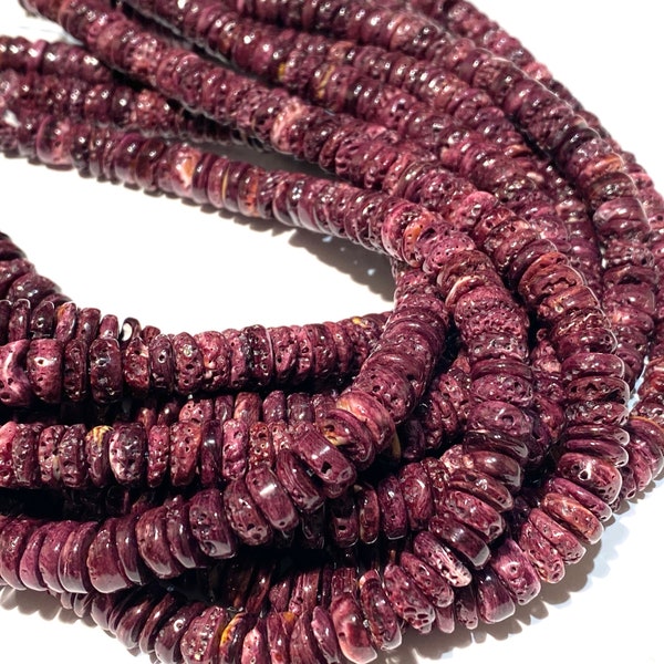 Darkest-Purple Spiny Oyster Shell Beads From Mexico (Gem Quality- Minimal White) Organic-Thickness Free-Form Rondelle Heishi