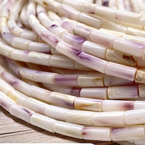 White Wampum Shell Beads with Lavender-Tone From New England/New York Beaches (America&#39;s First Currency Year 1637-1673) Tube 5X8mm (Tiny)