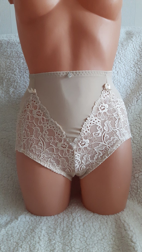 High Waist Lingerie,plus Size Panties,handmade Panties,lingerie Cross  Dressing,bbw Woman,lace Lingerie,lace Underwear,vintage Lingerie,beige 