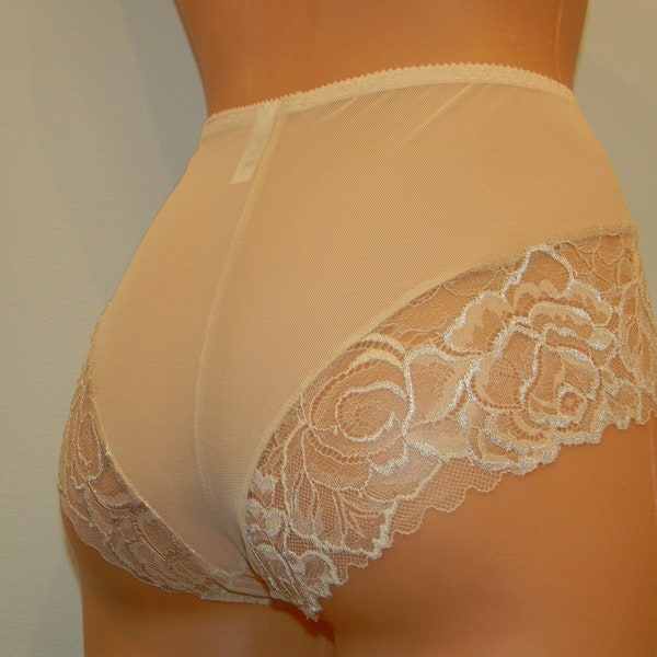 Handgemachte beige,crotchless Höschen,Spitze,hohe Taille,Hochzeit,Shorts,Spitzenhose,sexy Dessous Frau,Nachtwäsche,Unterwäsche,Spitzen dessous,vintag