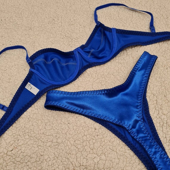 Handmade Lingerie, Royal Blue Satin, With Underwires, Not Padded Bra, Blue  Panties Crotchless or Normal Style -  Canada