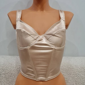 Handmade corset in beige colour,  side bones, hooks on back, Satin fabric, beige satin