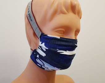 Wide elastic 2 layers Blue Camouflage and Other colors Handmade face mask, cotton, one size, different colors, custom request
