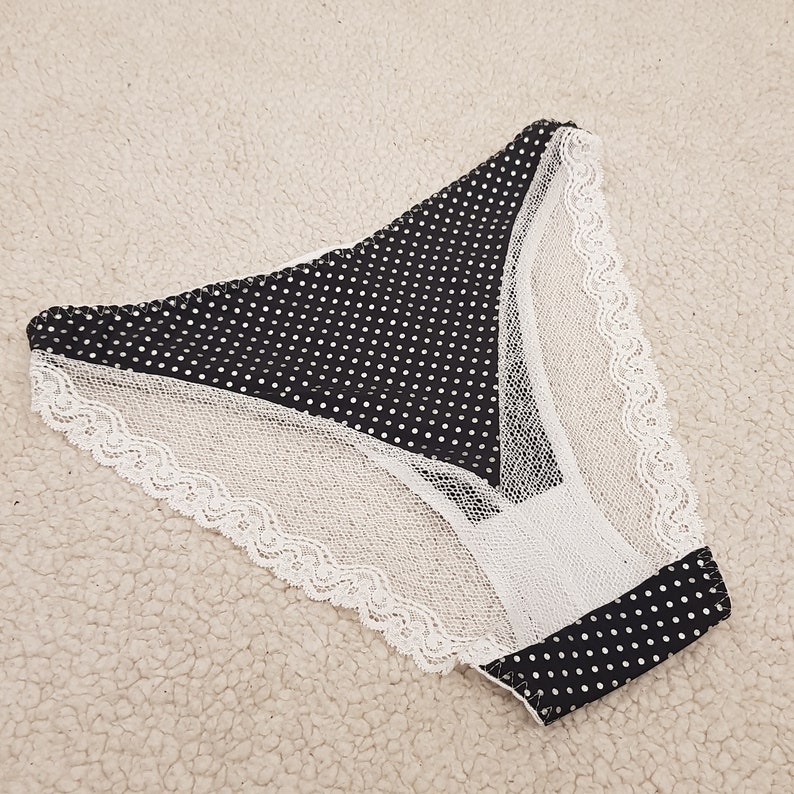 White Panties Lace Trim White Polka Dots Black Fabric Woman Etsy