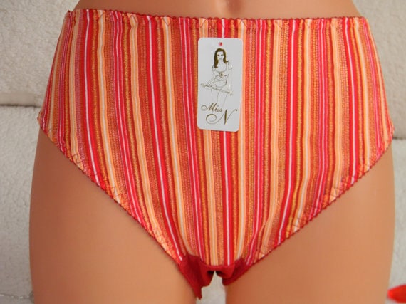 Handmade, Normal Regular Panties, Lingerie in Red Color With Yellow  Stripes, High Waist Panties, High Waist 