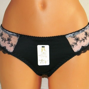 Plus size lingerie set handmade Bra and knickers/panties set in Black color with rose lace image 2