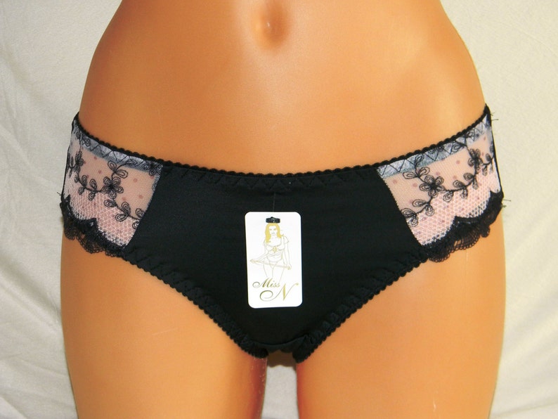 Plus size lingerie set handmade Bra and knickers/panties set in Black color with rose lace image 2