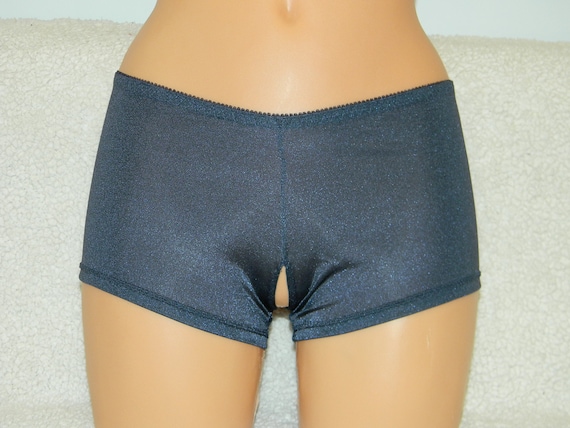 Women's Underwear Shiny Crotch-less Booty Shorts Open Back Rave Dance  Bottoms