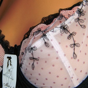 Plus size lingerie set handmade Bra and knickers/panties set in Black color with rose lace image 3