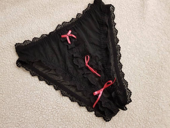 Handmade Black,crotchless Panties,lace,high Waist,wedding
