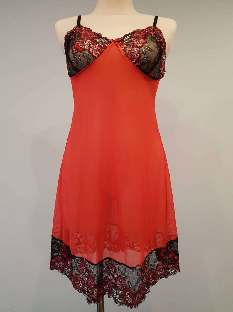 red Lace night wear sleep wear Night dress red Lingerie,night lingerie comfortable Under Skirt Vintage Pajamas Nightie NightWear