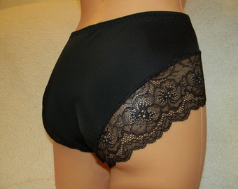 Black lace,handmade, high waist lingerie, plus size panties, handmade panties, lingerie cross dressing, bbw woman, lace lingerie, lace under