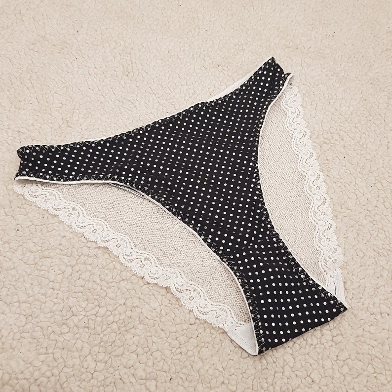 White Panties Lace Trim White Polka Dots Black Fabric Woman Etsy
