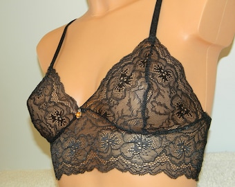 Czarny biustonosz bralette, prezent bralette dla niej, biustonosze, gorset, crop top, koronkowy biustonosz bralette, czarny koronkowy biustonosz bralette, damski biustonosz bralette, przezroczysta bielizna, wygodna