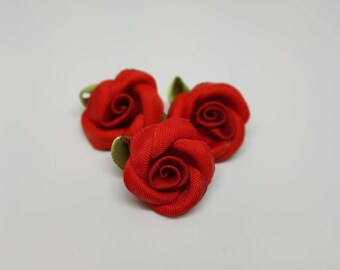 10 pcs Red rose Red flowers Satin Bows in red color Embellishments, Satin Bows, Craft Supplies, Craft Bows