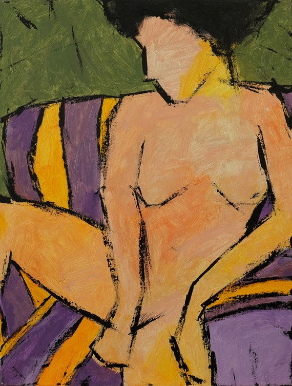 Original painting, Acrylic Oil stretched canvas panting, "Nude"  24H x 18W