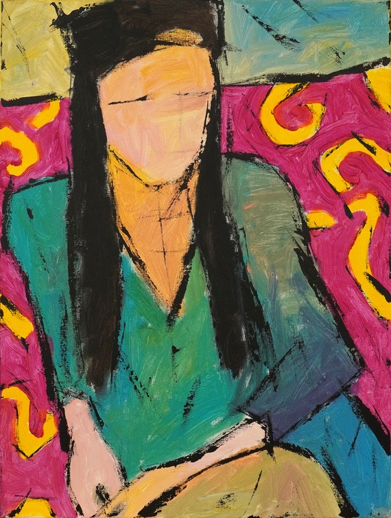 Original painting, Acrylic Oil stretched canvas panting, "Brunette"  24H x 18W from Tanya Grabkova