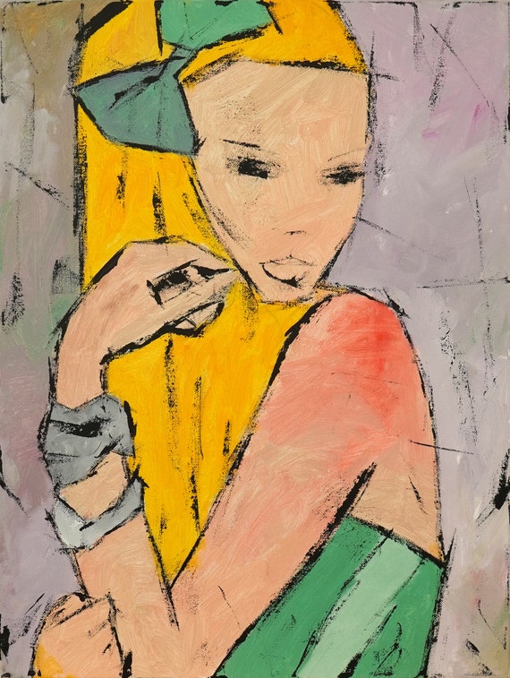 Original painting, Acrylic Oil stretched canvas panting, "Girl"  24H x 18W from Tanya Grabkova