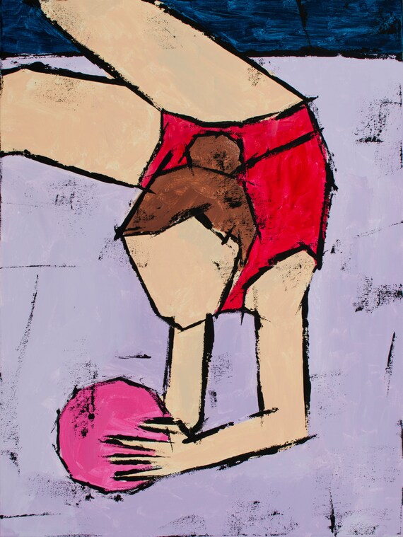 Original painting, Violet painting,  Acrylic Oil colorful panting, "Girl with Ball"  24H x 18W from tanya Grabkova