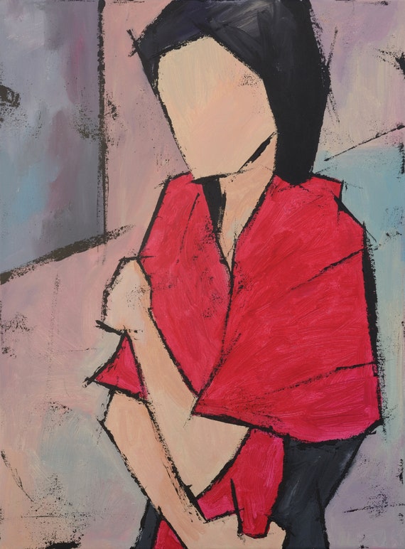 Original painting, Acrylic Oil Girl portrait 24H x 20W from Tanya Grabkova