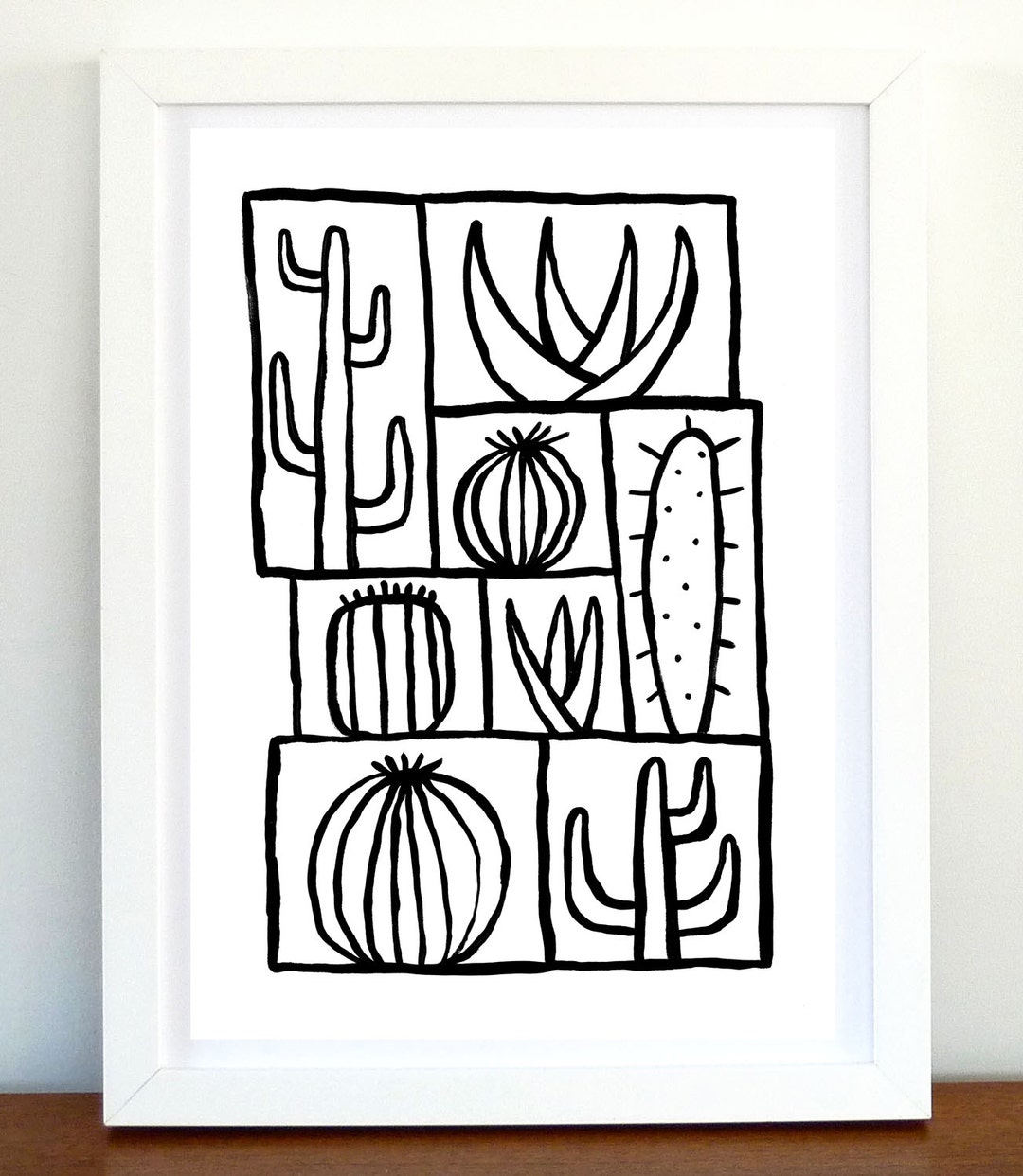 Cactus Art Print, Black and White Art, Abstract Original Print ...