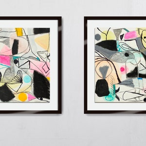 2 Abstract paintings  Original painting  "Abstract Diptych" 9H x 12W in, small colorful painting from Art Factory Gallery