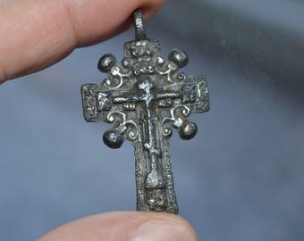 Antique silver Crucifix pectoral cross Pendant, Russian Orthodox 19th century