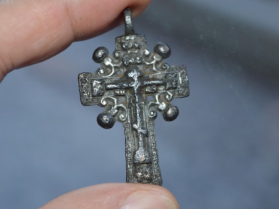 Antique silver Crucifix pectoral cross Pendant, Russian Orthodox 19th century