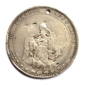 Srebrna moneta Lucky Charm z XIX wieku, Francja, samochód La Fortune Souveraine Tel Est Notre Plaisir, francuski jetton