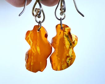 Exquisite amber sterling silver earrings,  butterscotch egg yolk natural amber stones,  unique handcrafted antique