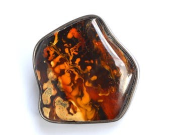 Natural Baltic Amber Silver Brooch: Collectible Gemstone Pin