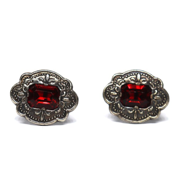 Solid sterling silver cufflinks  with Red Crystal… - image 2
