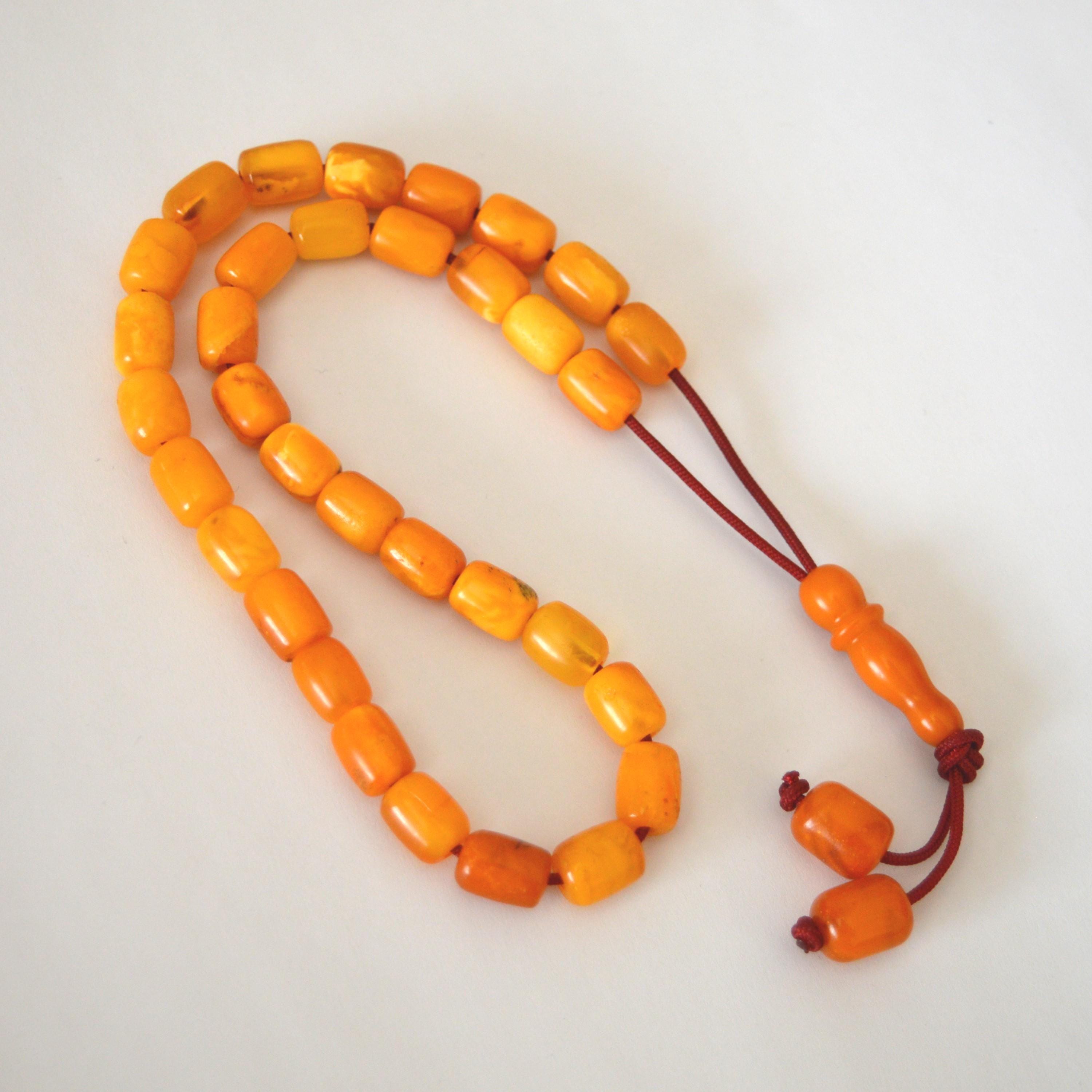 Echte Handgefertigte Griechische Komboloi Sorgenperlen – Katzenauge Orange, 30 Cm, 28 Perlen
