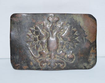 Fibbia per cintura in ottone anticata dell'uniforme dell'esercito russo imperiale, originale militaria dell'era zarista