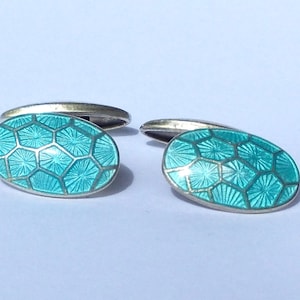 Blue Enamel Silver Cuff-links 1950&#39;s