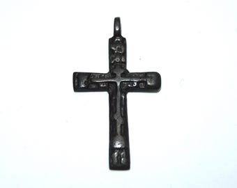 19th C. Pectoral  Cross Devotional Pendant bronze  Crucifix Calvary, rare authentic collectible