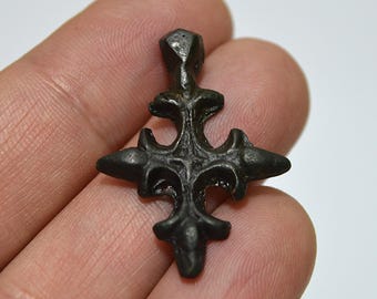 1800&#39;s Antique French crucifix religious pendant bronze rosary cross