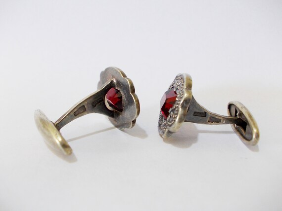Solid sterling silver cufflinks  with Red Crystal… - image 6
