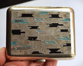 アールデコ調ロシアエナメルシガレットケース、重厚な金属製ボックス