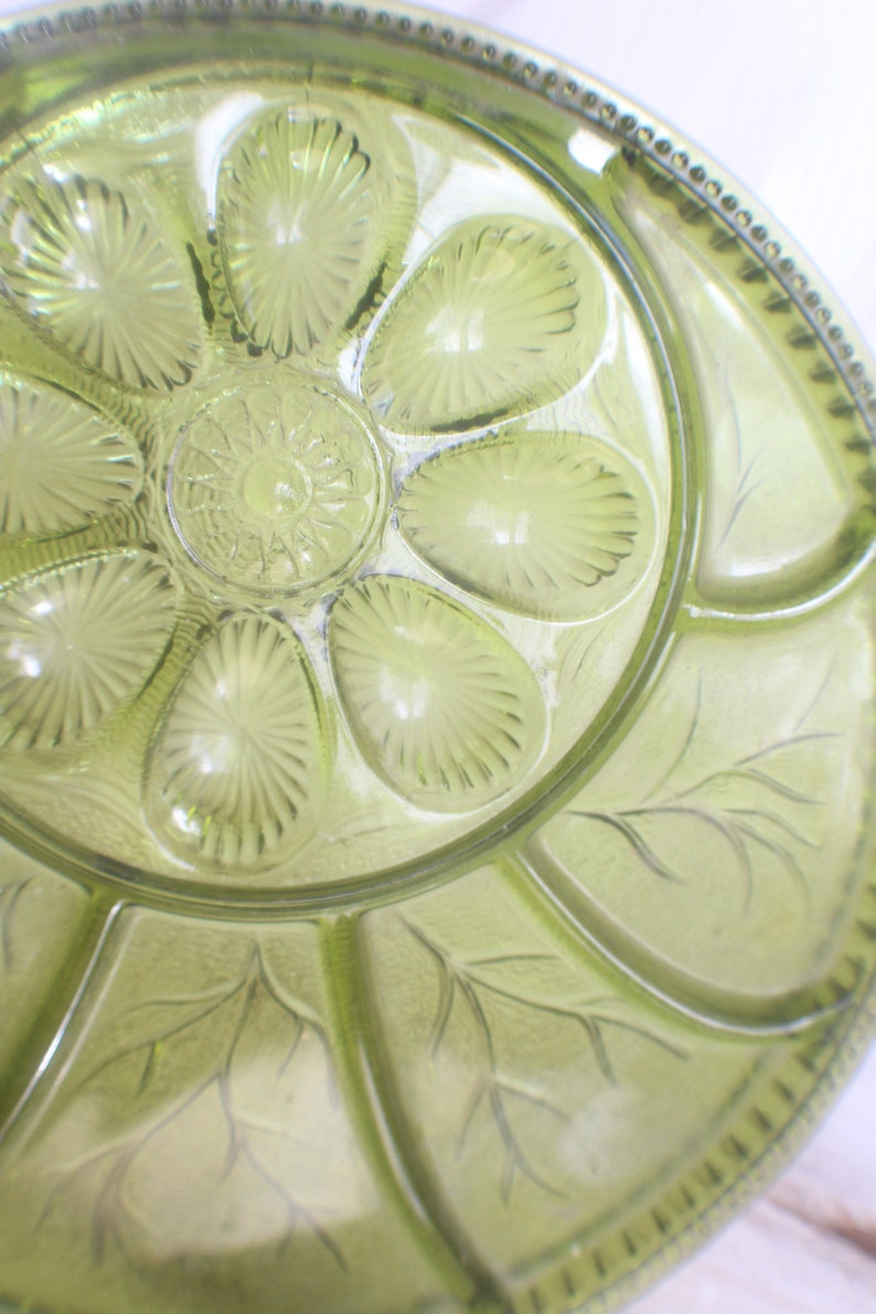 Vintage Indiana Green Glass Deviled Egg Platter Egg and Etsy