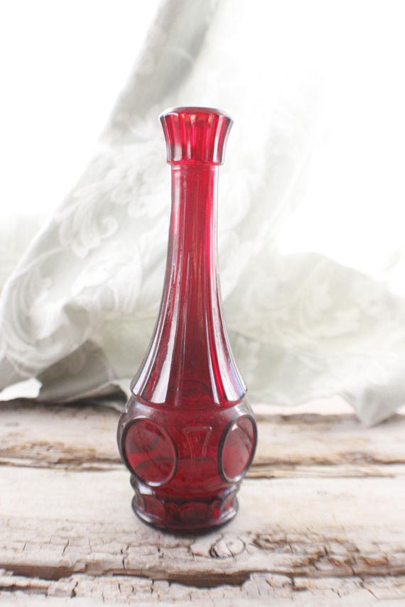 Wheaton Bullseye Vase Red Bud Vases 9 Inch Green Bud Vase Etsy