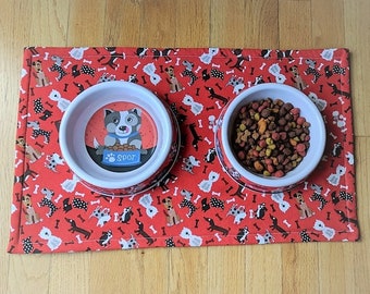 Pet Placemat Dog Reversible Red Mat Pet Dishes Bowls Washable Pet Feeding Mat