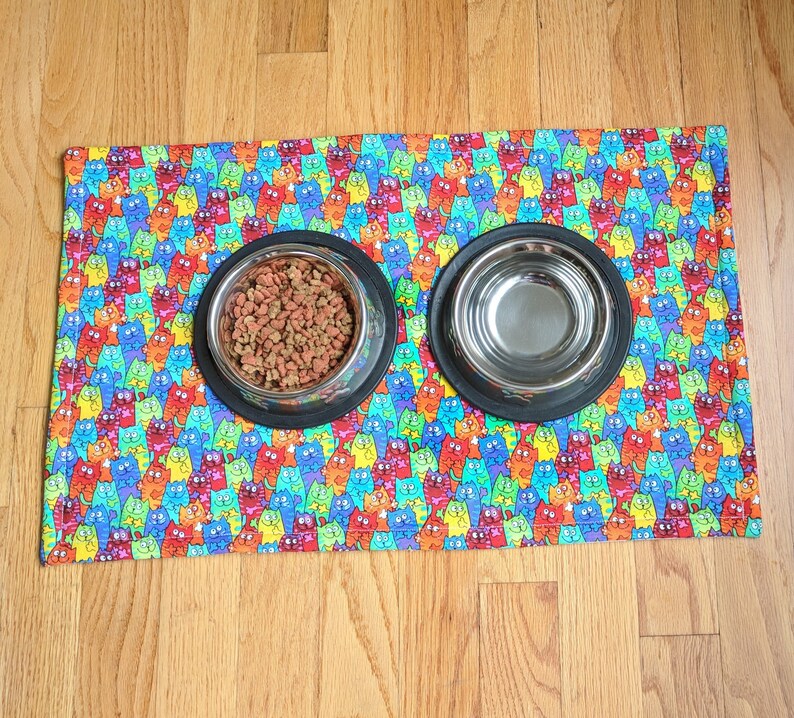 Pet Placemat Cat Reversible Pet Dish Bowl Mat Washable Pet Etsy