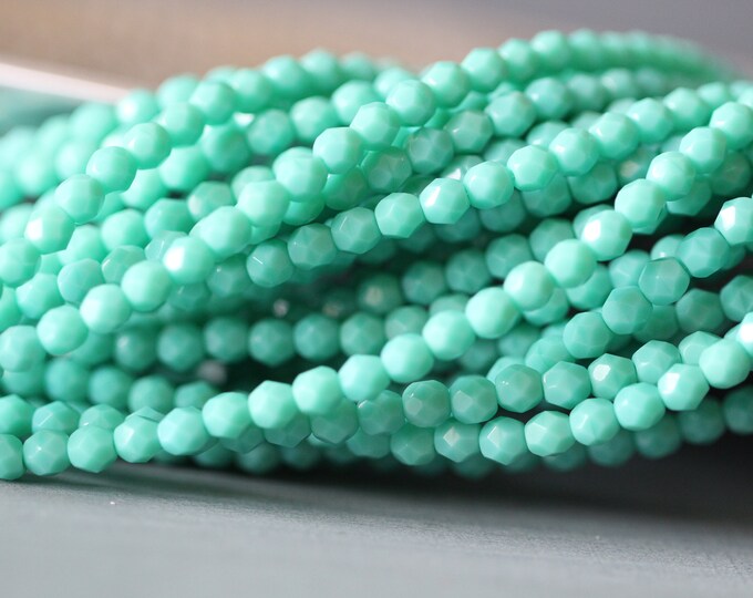 4mm, Full Strand Czech Glass Beads Rounds 50 Fire Polish Faceted OPAQUE TURQUOISE