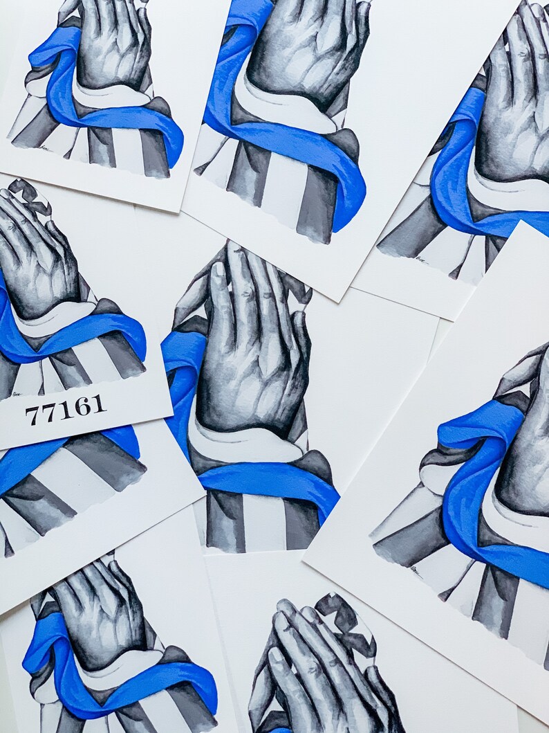 Thin Blue Line Art Print: Praying Hands, American Flag image 3