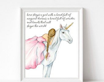 Unicorn Watercolor Print: Magical Girl Nursery Decor (8x10)