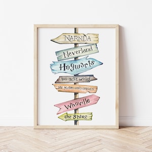 updated Storybook signpost print. Storybook Nursery decor. PASTEL COLORS VERSION