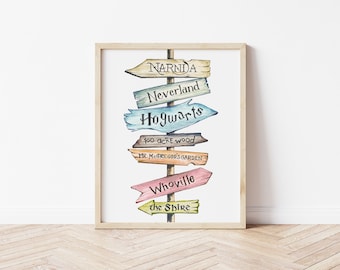 updated Storybook signpost print. Storybook Nursery decor. PASTEL COLORS VERSION