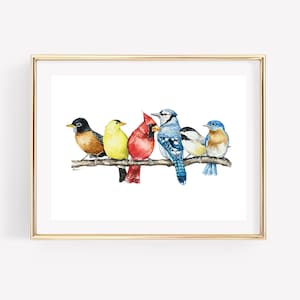Birds watercolor print. Bird Watercolor art. Backyard Birds Art.