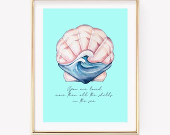 Sea Shell Art Print. Nautical decor. Beach Wall Art. Teen Girl Nautical Art. Shell Nursery print